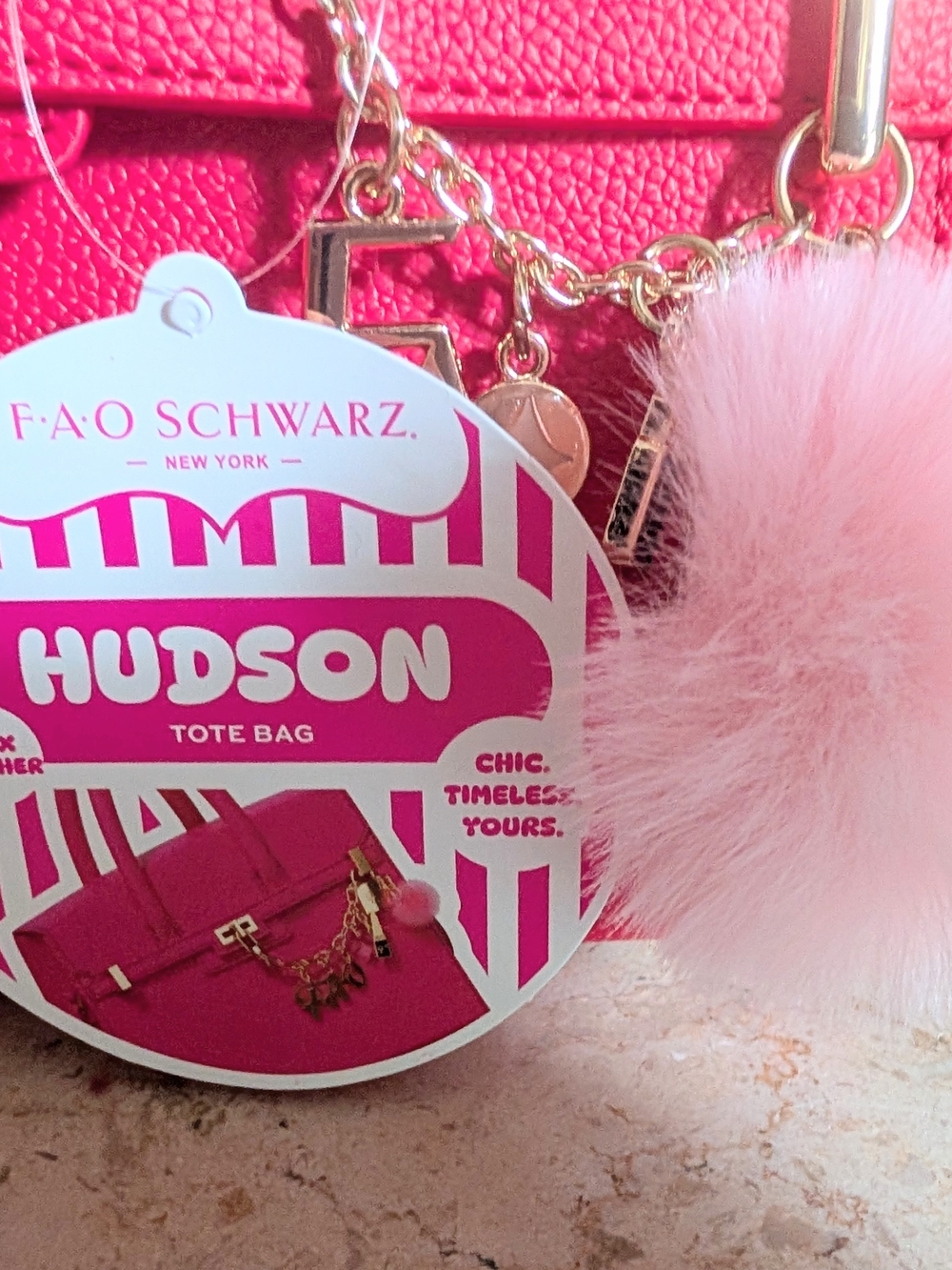 FAO Schwarz Hudson Hot Pink Mini Tote Bag with Pom Charm - Picture 5 of 11